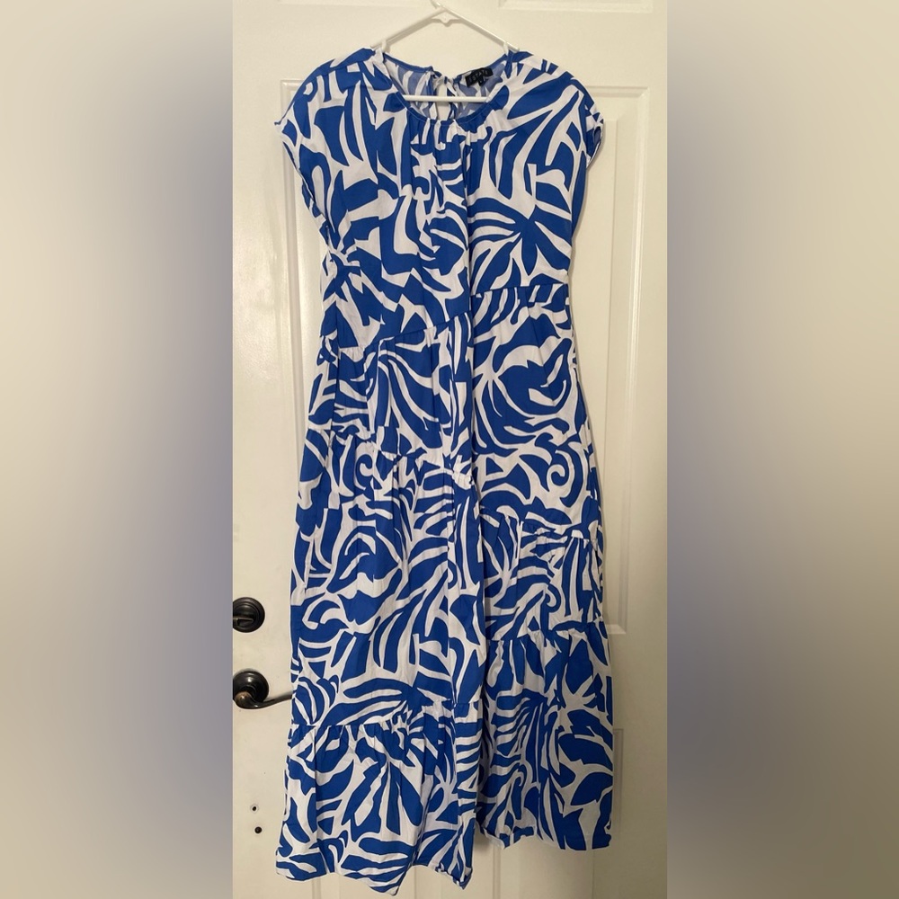 1. State Blue and White Printed Maxi Dress